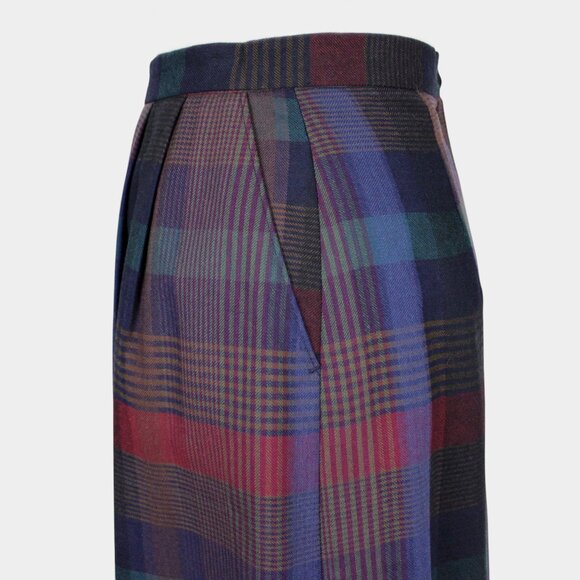 Vintage 70s / 80s Pleated Purple Plaid Midi Skirt w/ Pockets Size Small - Picture 4 of 7